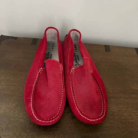 Original Interland Mens Red Perforated Suede Driving Loafers  Made in Italy 44